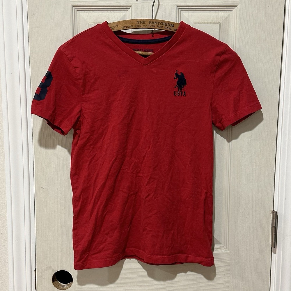 Youth U.S. Polo Association Size Large 10-12 Red‎ V Neck T-shirt